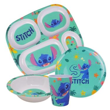 Imagem de Jogo Refeição Infantil Melamina Stitch Disney 4 Peças Pratos, Tigela e Copo- Tuut