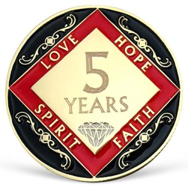 Imagem de Chip de 5 anos NA Medalhão de Recuperação de Cinco Anos para NA AA Moeda Anônima de 12 Passos Narcóticos Anônimos Presentes Limpos e Sóbrios para Homens Mulheres Comemorando Sobriedade e Recuperação