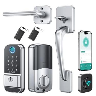 Imagem de Fechadura de porta de entrada inteligente sem chave: Fechadura de impressão digital UYF WiFi com alça e gateway, bloqueios de teclado digital biométricos eletrônicos para portas externas, controle de