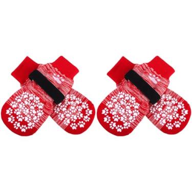 Imagem de EXPAWLORER Meias antiderrapantes para cães, vermelhas, médias, 4 unidades, tecido, faixa elástica, cachorro, proteção de pata, interior e exterior