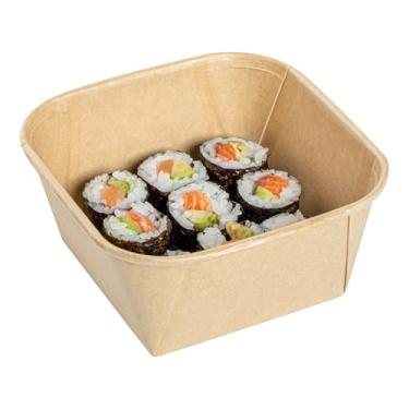 Imagem de Restaurantware - Bandejas de sushi Matsuri Vision 12 x 12 x 5 cm, 50 caixas de embalagem de sushi à prova de gordura - tampas vendidas separadamente, descartáveis, recipientes de sushi de papel kraft,