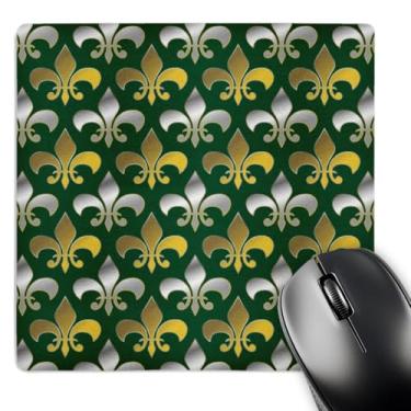 Imagem de 3dRose Mouse pad LLC 20 x 20 x 0,63 cm, estampa flor-de-lis colorida dourada e prata fundo verde esmeralda (mp_171859_1)