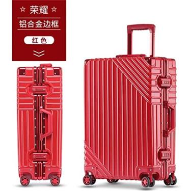 Imagem de Mala de viagem 20/24/26/73.7 cm RetroABS + PC alumínio com rodinhas Trolley Bagagem Mala de viagem Mala universal com rodas, Vermelho, 24"