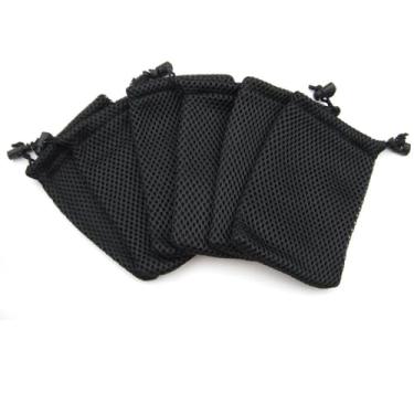 Imagem de Fetoatar Bolsa de cordão de malha de nylon, bolsa de armazenamento pequena de 12 x 8 cm para mini Stuff carregador de MP3 e chave de fone de ouvido, Preto, 5x3.5 Inch-6Pcs, Viagens