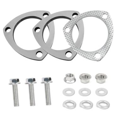 Imagem de Junta de flange de escape de 7,6 cm com conjunto de ferramentas de 3 parafusos de escape, kit de reparo de flange de escape de aço inoxidável para fixar o componente do sistema de escape, kit de