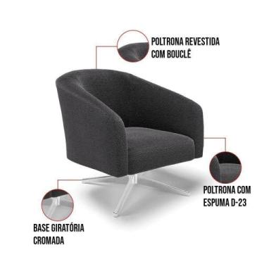 Imagem de Kit 2 Poltronas Giratória Stella Bouclê Grafite Base Cromada - D'rossi
