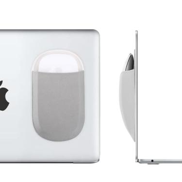 Imagem de Frankmate Bolsa adesiva universal para mouse, suporte de mouse adesivo reutilizável para laptop, sem resíduos de cola, suporte fino para mouse compatível com iPad ou MacBook (cinza)