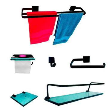 Imagem de Kit Para Banheiro Diadema Preto Vidro Verde - J.A