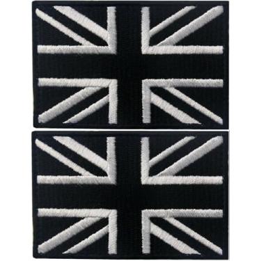 Imagem de GSYLPFT 2 peças patch preto britânico Reino Unido bordado moral militar união militar gancho e laço remendos para chapéus, mochilas, colete, jaquetas, uniformes militares (Reino Unido preto 2 peças)