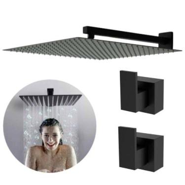 Imagem de Ducha Chuveiro 30X30 Preto Fosco Braço 38 Cm + 2 Acabamento - Deckcasa