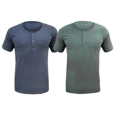 Imagem de Kit 2 Camiseta Henley Masculina Camisa Botões Gola Portuguesa Premium 