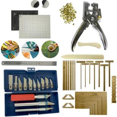 Imagem de Kit Base de Corte 60x45 Cartonagem Gabaritos Alicate Fura Prega Ilhós 