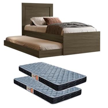 Imagem de Bicama Luara Solteiro em MDF Com Cama Auxiliar e Dois Colchões (Castanho)