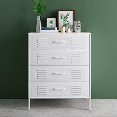Imagem de Armário de combate de ferro de aço, mesa de cabeceira tipo 4 gavetas, baú com detalhes laminados ajustáveis, armário de arquivo, cômoda lateral de jantar, 78 x 40 x 97,5 cm (preto) (branco)