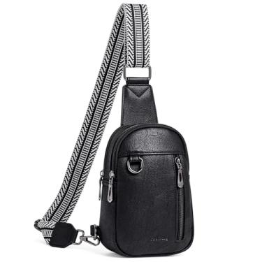 Imagem de cakang Bolsa tiracolo pequena 3L para mulheres, bolsa tiracolo de couro moderna, pochete transversal para o peito para viagens, Preto, Tendência