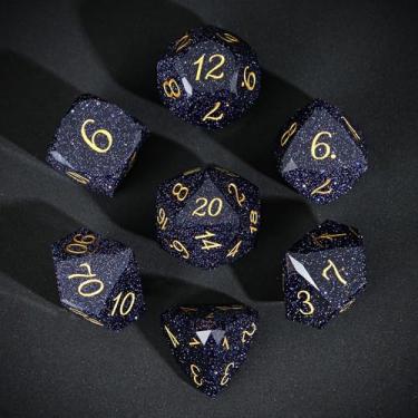 Imagem de UDIXI 7PCS Gemstone DND Dice Set, Blue Sandstone D&D Multifaceted Diamond-Cut Polyhedral Dice Set with Gift Case for Dungeons and Dragons, RPG, and Tabletop Games