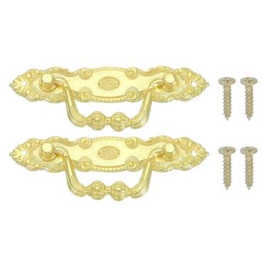 Imagem de PATIKIL Alças decorativas vintage 3,9 x 1,34, 2 peças de puxadores de gaveta com parafusos para armário caixa de madeira guarda-roupa armário cômoda móveis ferragens, tom dourado
