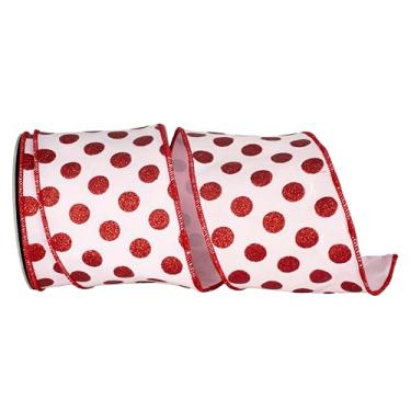 Imagem de Fita - Dot Jumbo Deluxe Backed Edge com fio, rosa/vermelho, 10 polegadas, 10 jardas