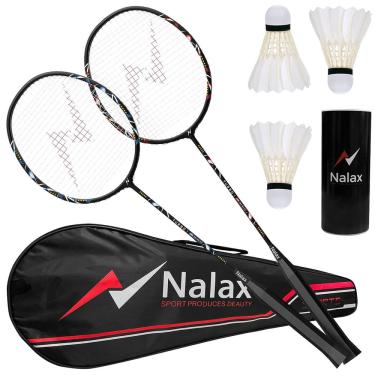 Imagem de Conjunto de badminton: raquetes de fibra de carbono Nalax para 2 jogadores com petecas