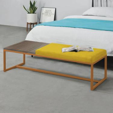 Imagem de Calçadeira Recamier Londres 140cm Industrial Bronze Corino Amarelo Tampo Quadrado mdf R...