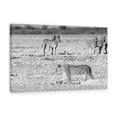 Imagem de Arte de parede em tela zebra grande, imagens de zebra da natureza Leão feroz, impressões em tela de animais selvagens africanos preto e branco giclée moderno emoldurado para decoração de sala de estar