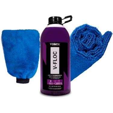 Imagem de Kit Limpeza Automotiva Shampoo V-floc 3l + Toalha Secagem + Luva Microfibra Vonixx