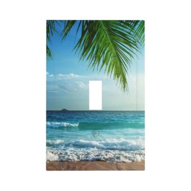 Imagem de Summer Tropical Beach Palm Tree Leaf 1 Gang Light Switch Plate Decorativa Single Toggle Wall Plate Placa Elétrica Placa Frontal para Decoração de Quarto
