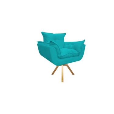 Imagem de Poltrona Decorativa Opala Base Giratória Suede Azul Turquesa Mz Decor 
