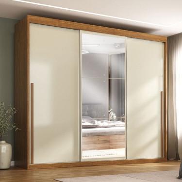 Imagem de Guarda-Roupa Casal Senna 3 Portas 6 Gavetas com Espelho Cinamomo/Off White - Maxel