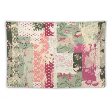 Imagem de Kurtect Tapeçaria de flores de patchwork, tapeçarias desenhadas à mão em estilo retrô floral colorido abstrato para festa, praia, piquenique, toalhas de mesa, decoração de parede de sala de estar