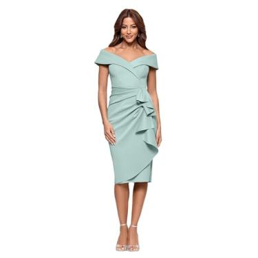 Imagem de Xscape Vestido midi feminino curto com babados tomara que caia, com zíper central nas costas, Sálvia, 46