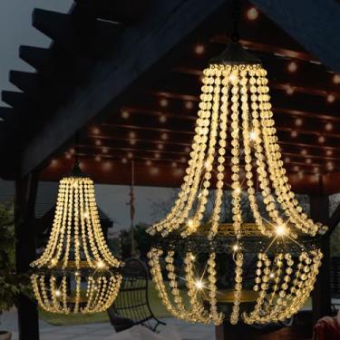 Imagem de LEWIS&WAYNE Lustre Solar Suspenso Para Áreas Externas, 30 Luzes Brancas Quentes, Lustre De Acrílico Transparente Com Contas E Ganchos Em S, Lanterna Moderna Para Decoração De Jardim, Quintal, Pátio,