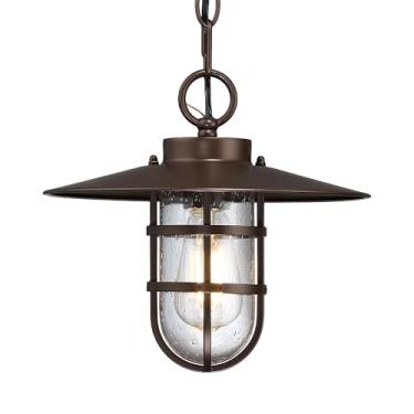 Imagem de BUNKOS Luminária Pendente Rústica Para Áreas Externas, Luminária Suspensa De 11 Polegadas Com Cúpula De Vidro, Iluminação À Prova De Intempéries E Resistente À Ferrugem Para Pátio, Varanda E Jardim