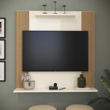 Imagem de Painel Para TV 32" Sala Quarto Ripado C/Prateleira Suspenso (Off White/Ripado)