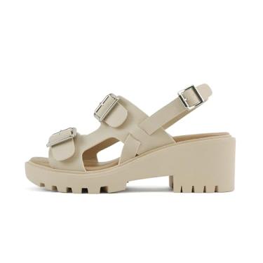 Imagem de Soda "Galaxy" ~ Sandálias femininas de salto baixo com sola de pescador de bico aberto, Poliuretano bege, 35