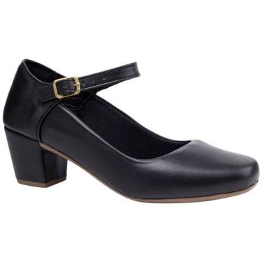 Imagem de Sapato Boneca Feminino Social Bico Quadrado Salto Médio Grosso Elegant