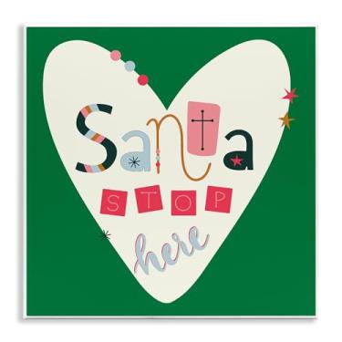 Imagem de Stupell Industries Arte de placa de parede de coração Santa Stop Here, design por Sazerelli Designs, 12 x 12