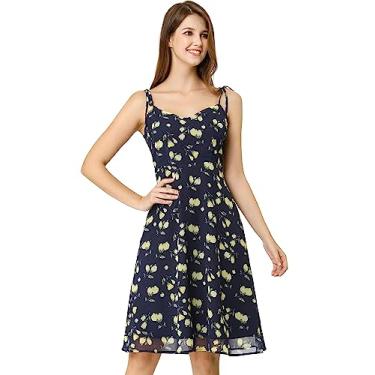 Imagem de Allegra K Vestido feminino de verão com alças finas Aline vestido floral franzido, Azul, 2