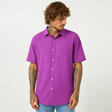 Imagem de Camisa Masculina Social Roxa Manga Curta De Botão Viscose - Upclow, Ro