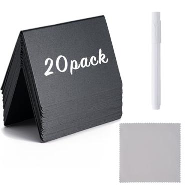 Imagem de BOOMIBOO Pacote com 20 mini placas de quadro-negro de 10 x 7 cm, placas de mesa reutilizáveis e reservadas, fáceis de escrever e limpar, etiquetas de alimentos para festas - buffets - aniversários -