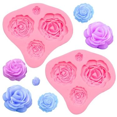 Imagem de Molde de silicone de flores de rosa, 2 peças, mini molde de fondant de chocolate para decoração de bolos, enfeite de cupcake de doces, artesanato de argila de polímero, resina epóxi