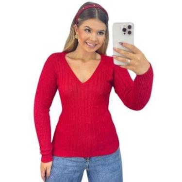 Imagem de Blusa Feminino FMF Suéter de Tricô Manga Longa Cor:;Tamanho:Único-Feminino