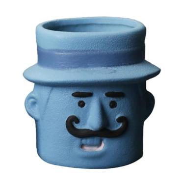 Imagem de Bothyi Vaso de cerâmica pequeno, vaso de flores engraçado com desenho animado, enfeite de mesa, de flores moderno, de plantas fofo para pátio, quarto, Homem Azul