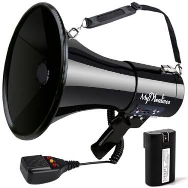 Imagem de MyMealivos Megafone com Sirene Megafone Alto-Falante Megafone de 50 Watts com Microfone Removível, Alça Leve Portátil e Entrada Auxiliar de 3,5 Mm (Tinta + Bateria)