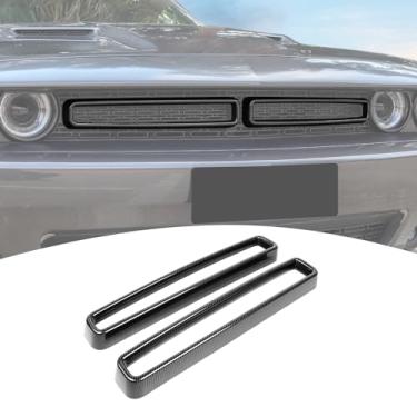 Imagem de PDKLIN Para Challenger Grade Dianteira De Malha Inserções Guarnição Capa Compatível Com Dodge 2015-2023 Acessórios Exteriores Fibra Carbono 2 Peças