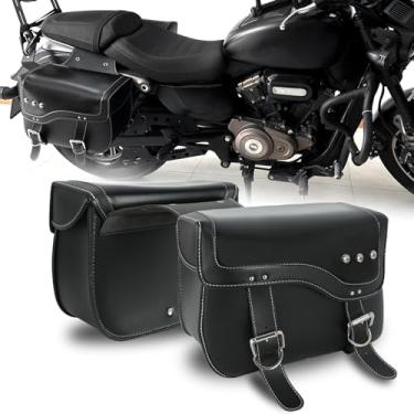 Imagem de SUNPIE Sacos de selim de motocicleta universais grandes para alforjes de couro com bolsas duplas à prova d'água para bagagem lateral traseira com instruções para todas as motocicletas ou bicicletas