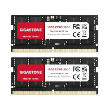 Imagem de 【RAM DDR5】 Kit GIGASTONE de 32 GB (2 x 16 GB) DDR5 5600MHz PC5-44800 CL 46-46-46-90 1,1 V SODIMM 262 pinos sem buffer, sem buffer, sem ECC, alto desempenho, atualização de memória para notebook