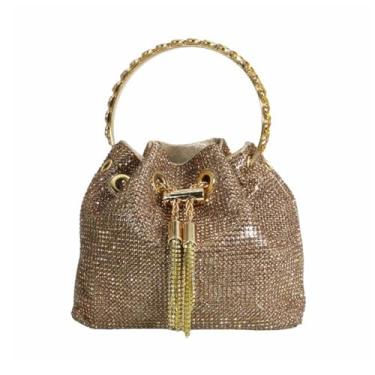 Imagem de DJBM Bolsa feminina com diamantes completos com strass, bolsa clutch brilhante para mulheres, festas, formaturas, coquetéis, casamentos, Dourado