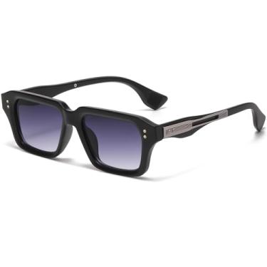 Imagem de AIEYEZO Óculos de sol retangulares para homens e mulheres, moderno, armação quadrada, óculos de sol de designer retrô dos anos 90, Preto fosco/cinza dégradé, MM