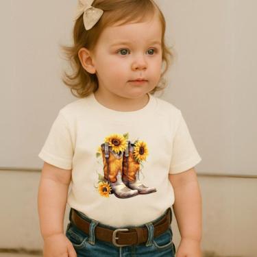 Imagem de Camiseta Blusa Infantil Estampa Botas Girassóis 027 Feminina Estilosa 